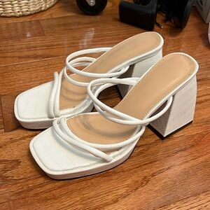 White Croc Block Heels